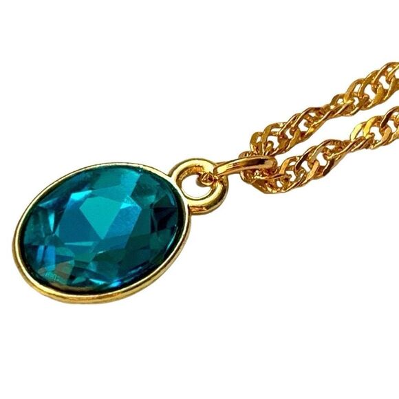 Aquamarine Blue Oval Pendant Necklace - Ocean Blue - Art Deco Style - Picture 10 of 10